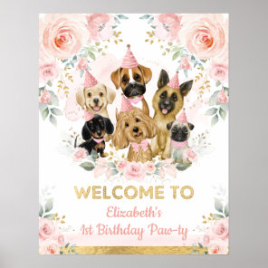 Chic Blush Gold Puppies Pet Dogs Birthday Welcome Poster