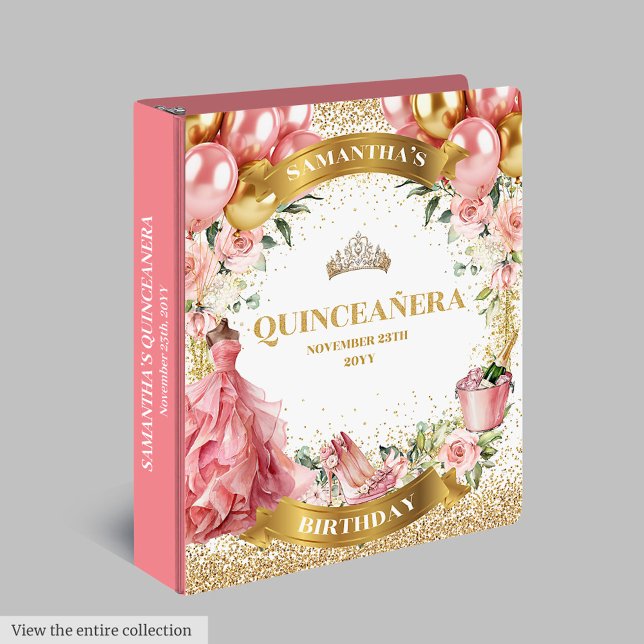 Chic Blush Gold Quinceañera Party Memory Photo  3 Ring Binder (Chic Blush Gold Quinceañera Party Memory Photo 3 ring binder)