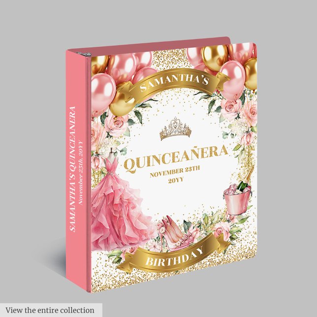 Chic Blush Gold Quinceañera Photo Album Binder (Chic Blush Gold Quinceañera Photo Album Binder)