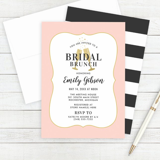 Chic Blush Gold Wedding Bridal Brunch Invitation (Creator Uploaded)