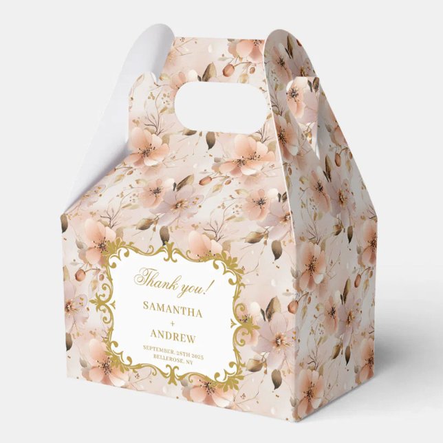 Chic Blush Gold Wedding Favor Box Floral Details (Chic Blush Gold Wedding Favor Box Floral Details)