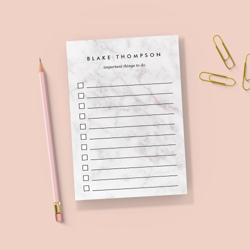 Chic Blush  Gray Marble Personalized To_Do List Post_it Notes