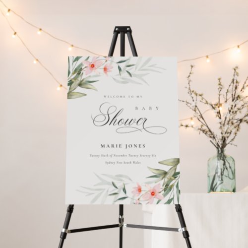 Chic Blush Greenery Floral Baby Shower Welcome Foam Board