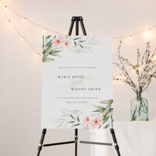 Chic Blush Greenery Floral Couples Shower Welcome Foam Board