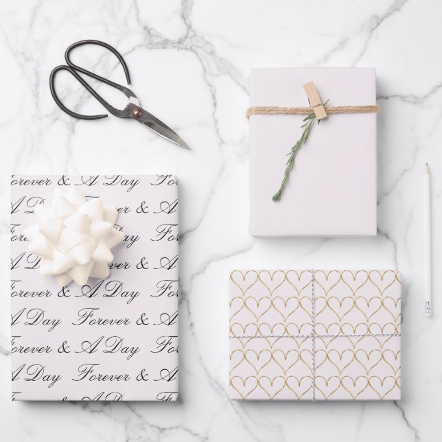 Chic Blush Heart of Gold Wrapping Paper Sheets (Front)