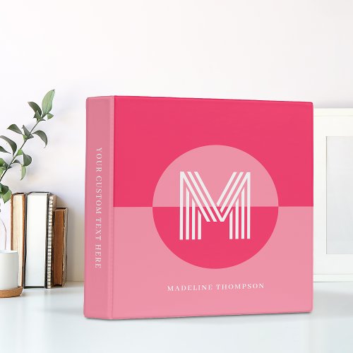 Chic Blush Hot Pink Geometric Modern Monogram 3 Ring Binder