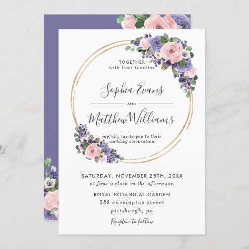 Chic Blush Lavender Purple Floral Gold Wedding Invitation