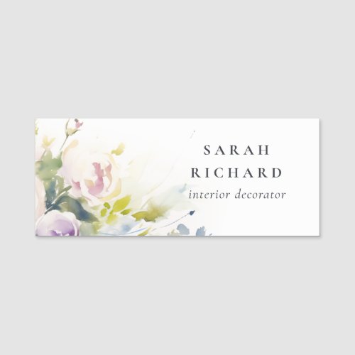 Chic Blush Lilac Watercolor Rose Floral Bunch Name Tag