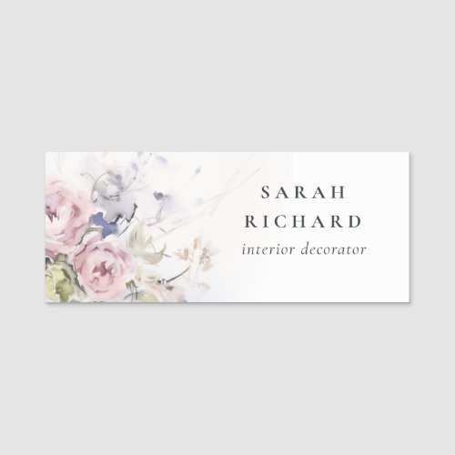 Chic Blush Lilac Watercolor Rose Floral Bunch Name Tag