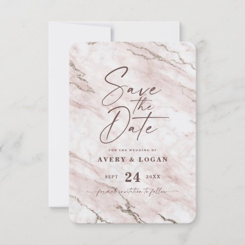 Chic Blush Marble with Champagne Gold Foil Details Save The Date
