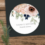 Chic Blush Navy Anemone Floral Watercolor Wedding Classic Round Sticker<br><div class="desc">If you need any further customisation please feel free to message me on yellowfebstudio@gmail.com.</div>