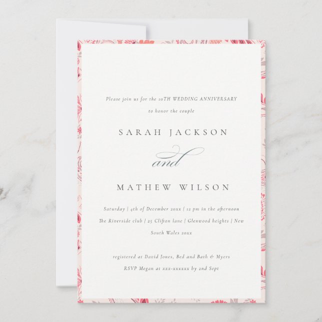 Chic Blush Paisley Typography Any Year Anniversary Invitation (Front)