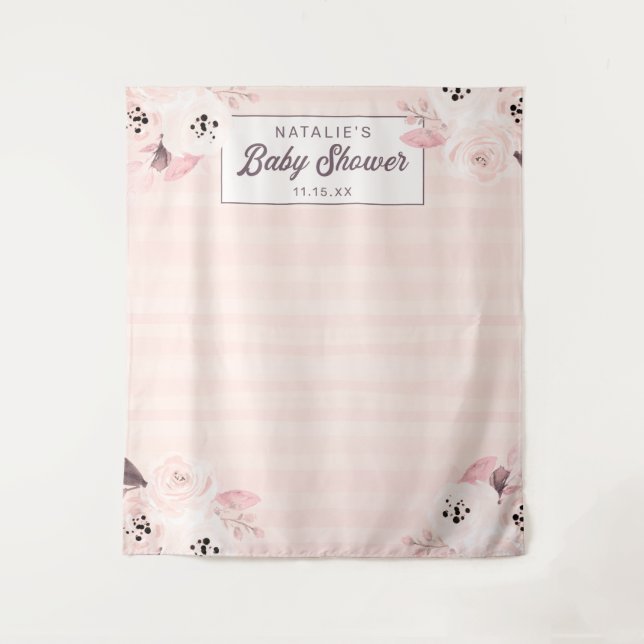 Chic Blush & Peach Floral Photography Background Tapestry (Front)