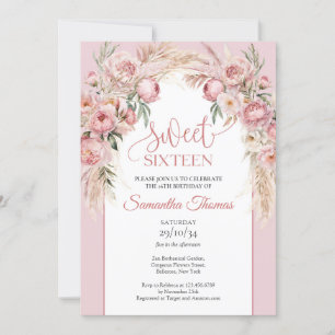 Chic blush peonies pampas boho arch eucalyptus invitation