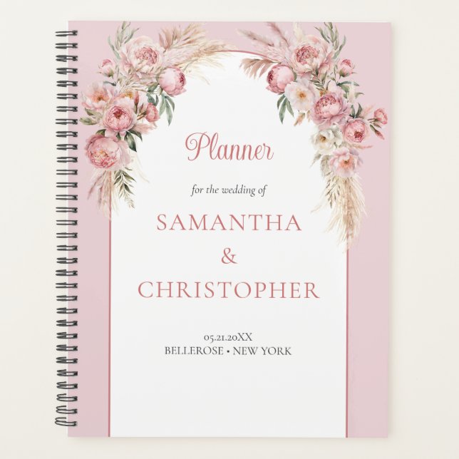 Chic blush peonies pampas boho arch eucalyptus planner (Front)