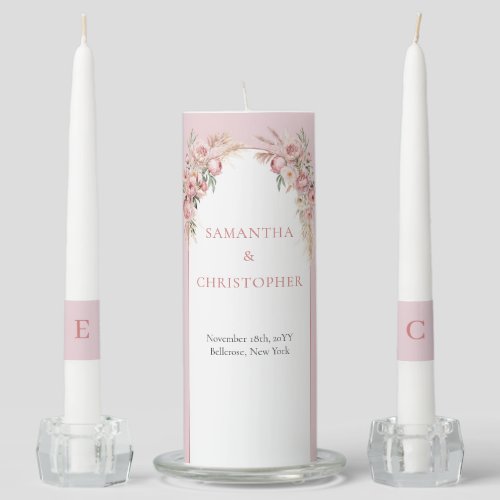 Chic blush peonies pampas boho arch eucalyptus unity candle set