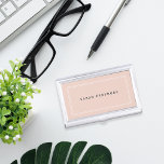 Chic Blush | Personalized Business Card Holder<br><div class="desc">Chic business card holder features your name in classic off-black charcoal lettering,  framed by a thin white geometric border on a blush pink background. Matching business cards and accessories also available.</div>