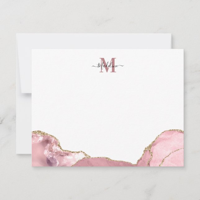 Chic Blush Pink Agate Geode Marble Monogram Note C (Front)