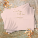 Chic Blush Pink And Gold Script Return Address Envelope<br><div class="desc">Featuring signature script names,  this elegant return address envelope can be personalized with your names and address details in chic gold lettering on a blush pink background. You can customize the background to your favorite wedding theme color. Designed by Thisisnotme©</div>