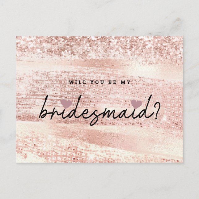 Chic Blush Pink And Rose Gold Bridesmaid Proposal Postcard (Front)