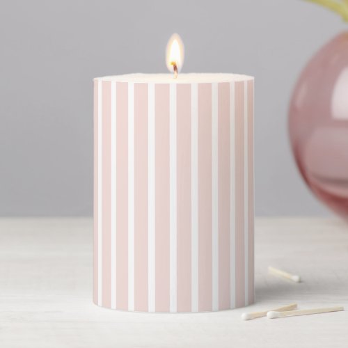 Chic blush pink and white vertical stripes modern pillar candle
