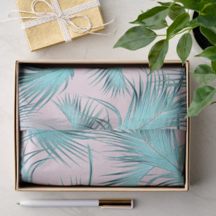 Chic Blush Pink Aqua Blue Palm Fronds Pattern Tissue Paper