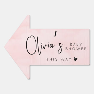Chic blush pink baby shower this way arrow sign