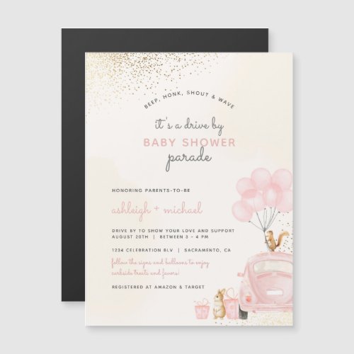 Chic Blush Pink Balloons Car Drive By Baby Shower Magnetic Invitation