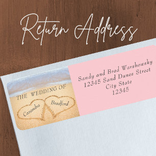 Chic Blush Pink Beach Wedding 2 Heart  Sand Label