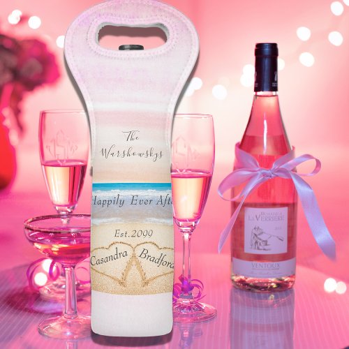 Chic Blush Pink Beach Wedding 2 Heart Sand Wine Bag