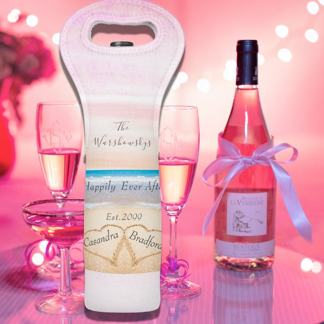 Chic Blush Pink Beach Wedding 2 Heart Sand Wine Bag (Creator Uploaded)