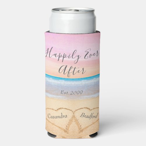 Chic Blush Pink Beach Wedding 2 Hearts Seltzer Can Cooler