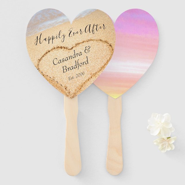 Chic Blush Pink  Beach Wedding Heart Sand favor Hand Fan (Front and Back)