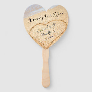 Chic Blush Pink Beach Wedding Heart Sand favor Hand Fan