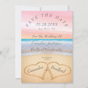 Chic Blush Pink Beach Wedding Hearts Sand wedding Invitation