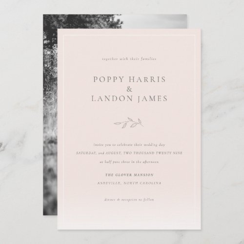 Chic Blush Pink Botanical Photo Wedding Invitation