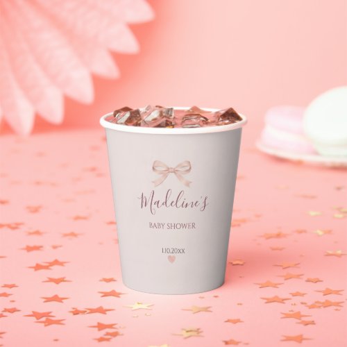 Chic Blush Pink Bow Baby Shower Paper Cups
