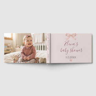 Chic Blush Pink Bow Baby Shower photo Foil Guest Book