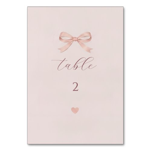 Chic Blush Pink Bow Baby Shower Table Number