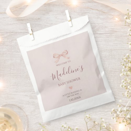 Chic Blush Pink Bow Floral Baby Shower Favor Bag
