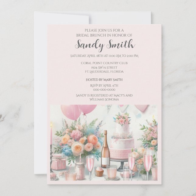 Chic Blush Pink Bridal Brunch  Invitation (Front)