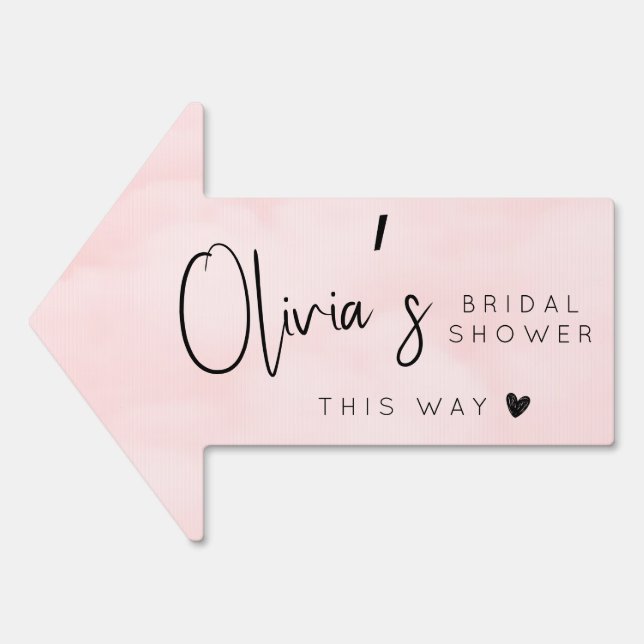 Chic blush pink bridal shower this way arrow sign (Front)