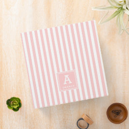 Chic Blush Pink Cabana Stripes Monogrammed Initial 3 Ring Binder