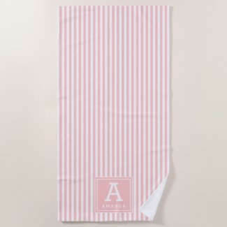 Chic Blush Pink Cabana Stripes Monogrammed Initial