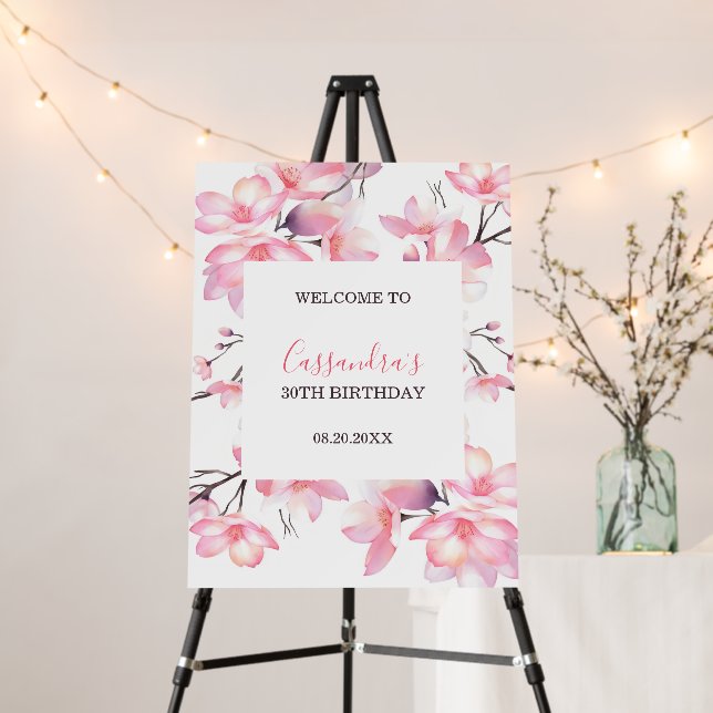 Chic Blush Pink Cherry Blossom Botanical Birthday Foam Board (In Situ (Stand))