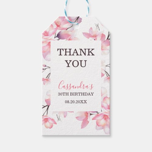 Chic Blush Pink Cherry Blossom Botanical Birthday Gift Tags