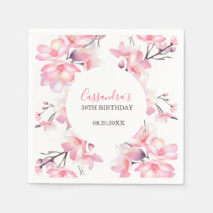 Chic Blush Pink Cherry Blossom Botanical Birthday Napkins