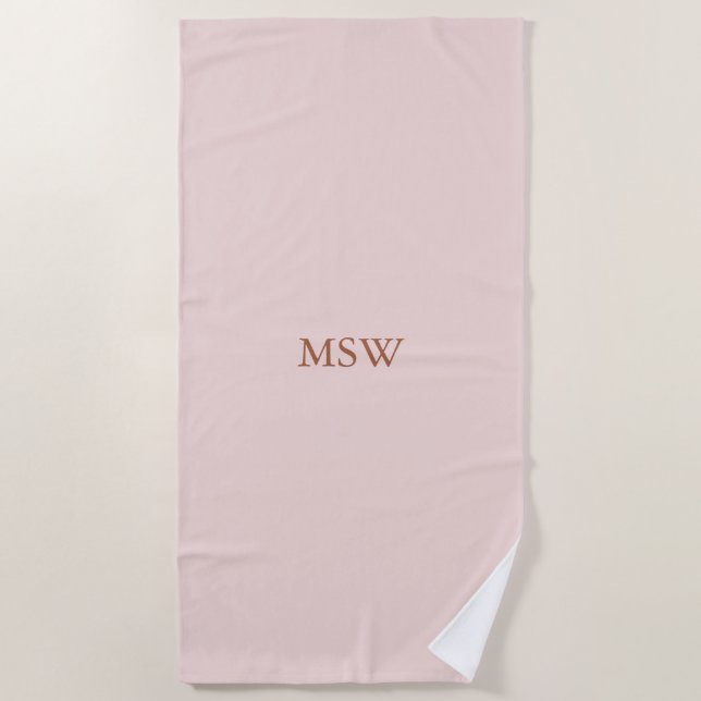 Chic blush pink custom monogram initials elegant beach towel (Front)