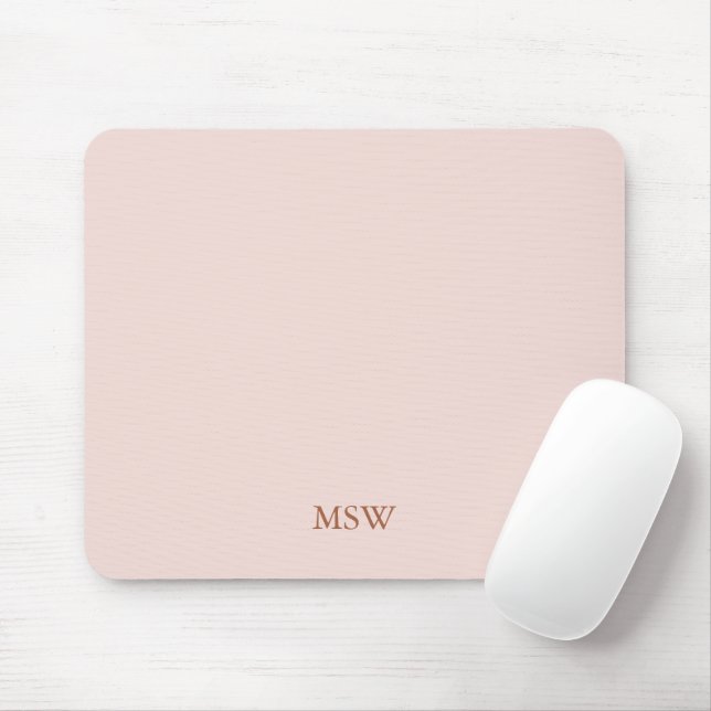 Chic blush pink custom monogram initials elegant mouse pad (With Mouse)