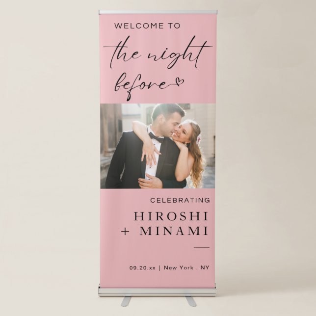 Chic Blush Pink Custom Photo Rehearsal Dinner Retractable Banner (Front)